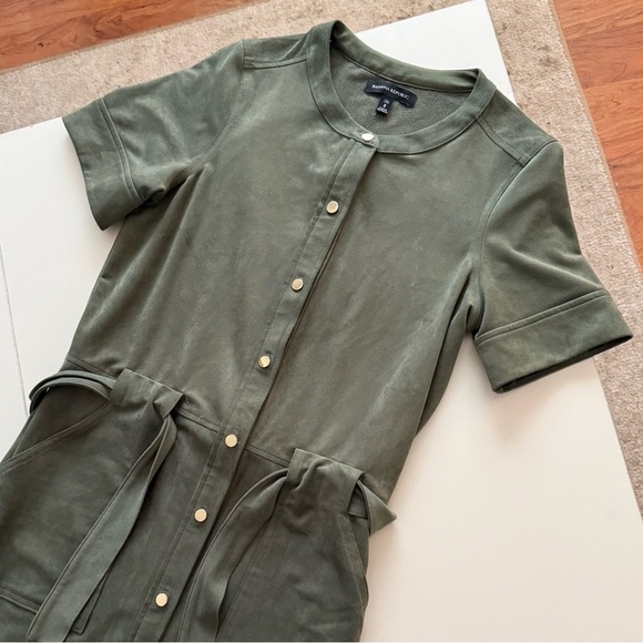 Banana Republic Vegan Suede Olive Green Collared Button Down Shirt Dress 8 - Picture 4 of 7